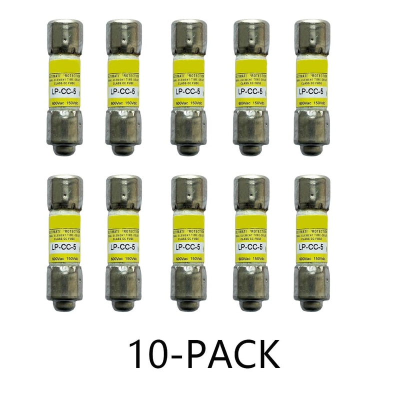 10-Pack New LP-CC-5 LP-CC-5A LP-CC 5A 600Vac Time Delay Fuse, LP-CC-5A Current Limiting, Motor Starting, Frequent Cycling,Class CC Rejection Cartridge Fuse