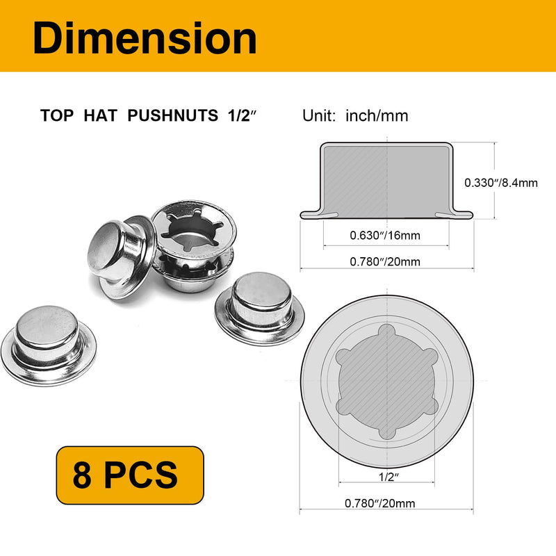 8PCS 1/2” Push Nuts Axle Cap, Push on Pushnut Spring Steel Permanent Washer Caps with Zinc Mech Finish for Hand Trucks, Rolling Bins, Lawn Wagons – Reliable Alternative to Cotter Pins 8pcs 1/2“