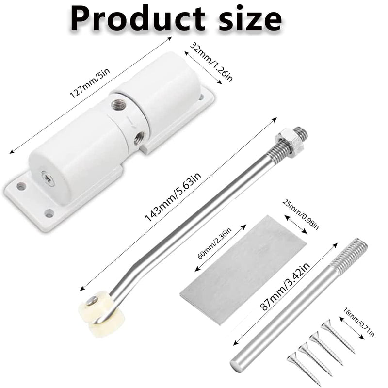 Automatic Door Closer, Zinc Alloy Safety Spring Door Closer Adjustable 30 kg Closing Door Hinge (White) White