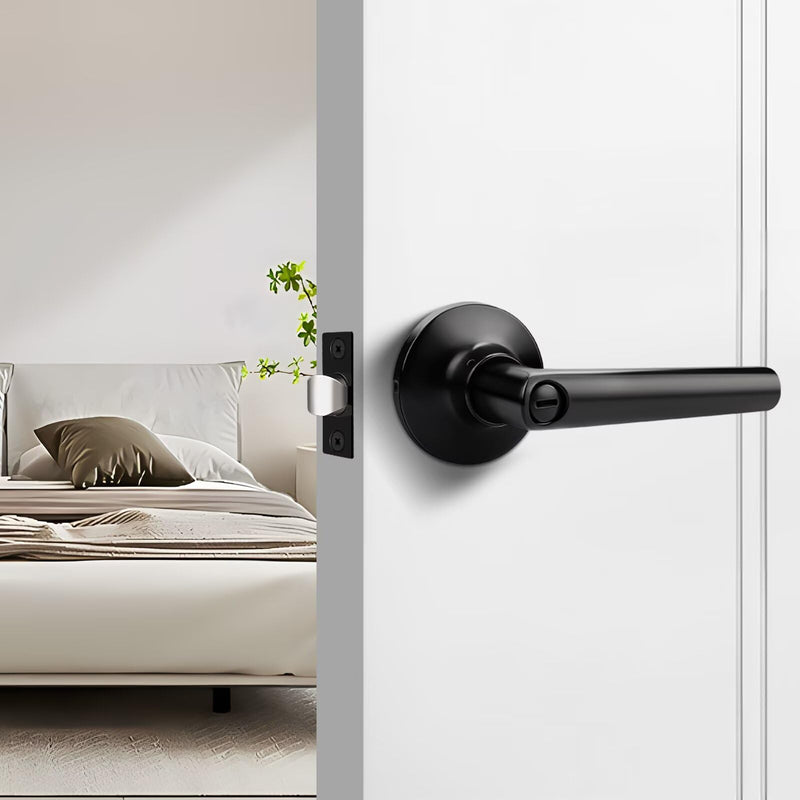 GOBEKOR 2 Pack Matte Black Door Handles Privacy Door Levers with Lock,Heavy Duty Interior Door Handles for Bedroom and Bathroom,Sleek Round Door Levers with No Key Privacy Door Handle
