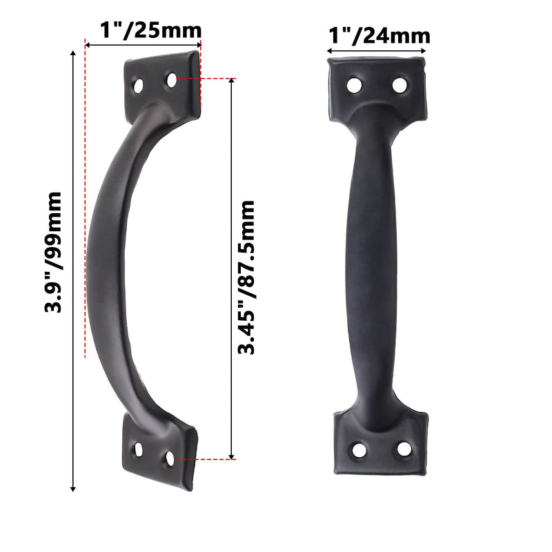 6 Pcs 4" Metal Gate Pull Handles, Bow Gate Handle Screen Door Pull, Vintage Barn Door Handles (Black) 4 Inch Black