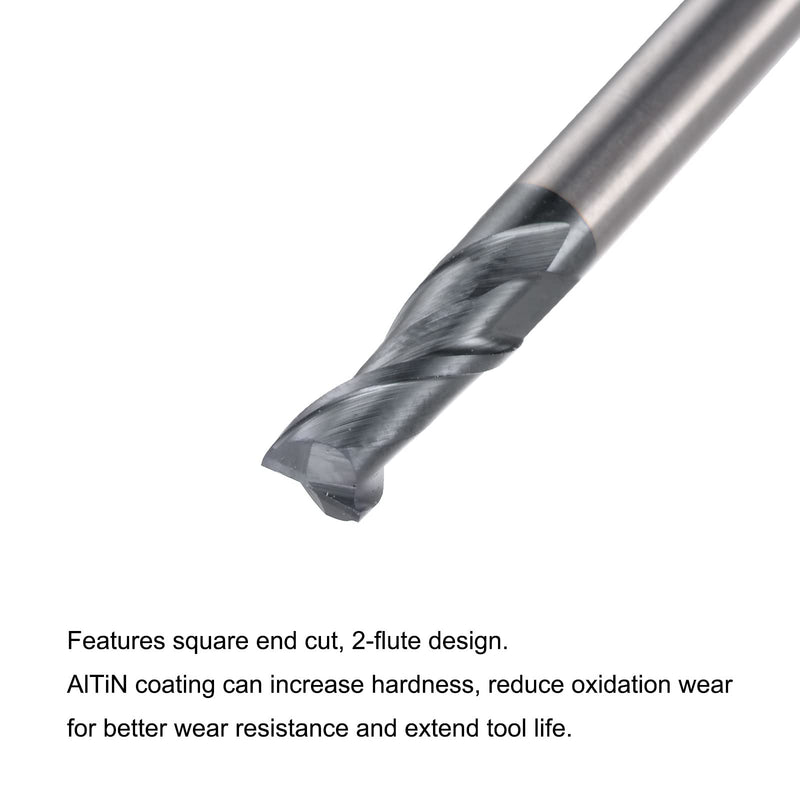 uxcell Square Nose End Mill, 4mm Tip Dia Solid Carbide AlTiN Coated CNC Router Bits 2 Flute Spiral Milling Cutter HRC45 with 4mm Shank 50mm (2-inch) Length 4mmx10mmx4mmx50mm