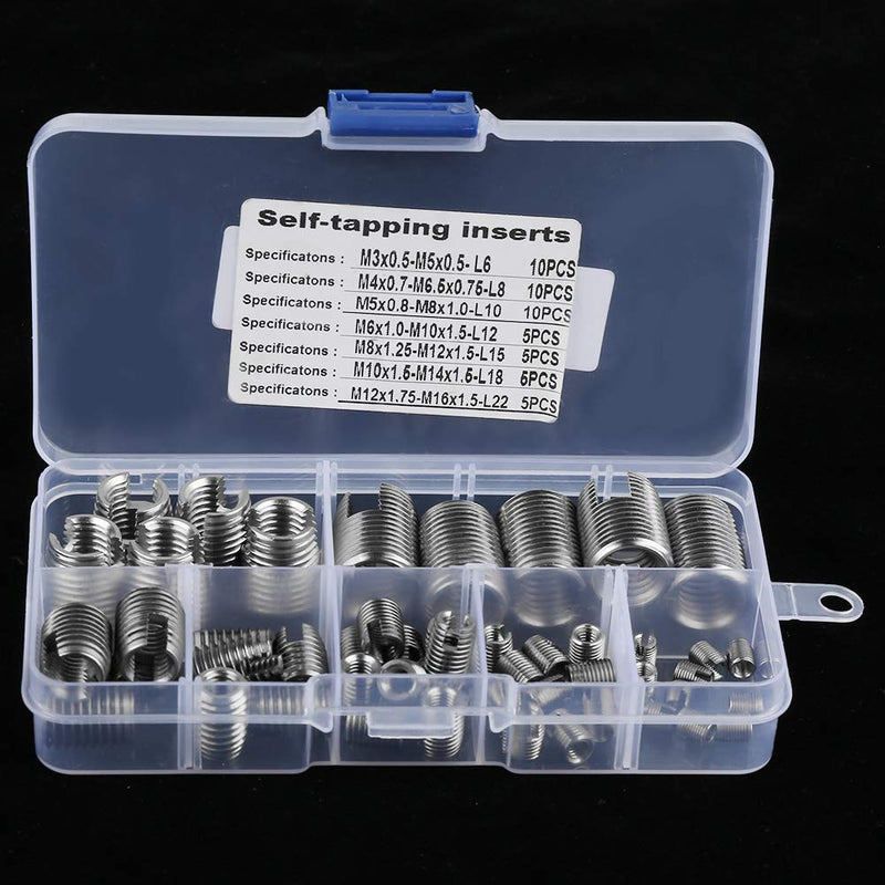 50Pcs Stainless Steel Inner Thread Self Tapping Thread Inserts Set Thread Reinforce Repair Tool M3- with a Storage Case
