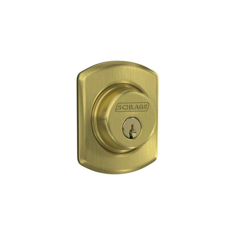 Schlage B60 N GRW 608 Deadbolt with Greenwich Trim, Keyed 1 Side, Highest Residential Security, Satin Brass