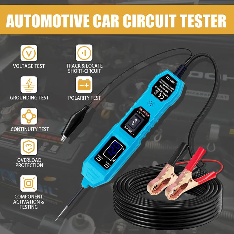 Power Circuit Probe Tester 3.5-36V AC/DC Power Tester Digital Display Short Circuit Finder with 14.76ft Long Leads