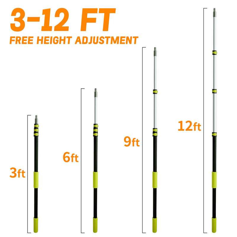 3-12ft Telescopic Extension Pole with 180° Universal Thread Head 12 Feet