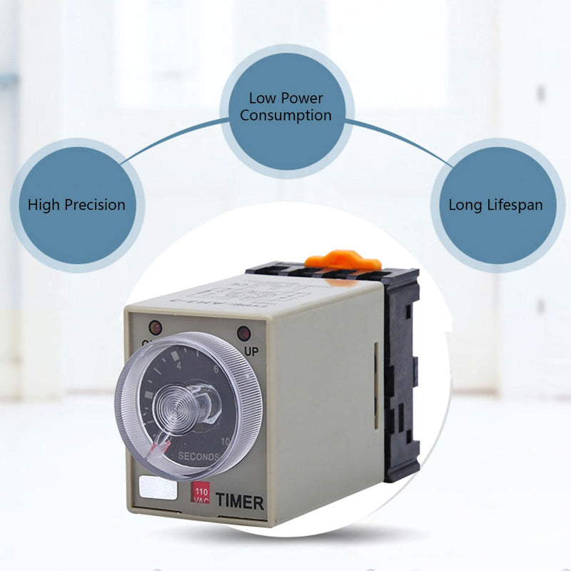 Timer Relay, Delay ON Time Relay, AH3-3 AC 110V 0-10 Seconds Knob Control Timer Relay Delay ON Time Relay with Base AC 110V
