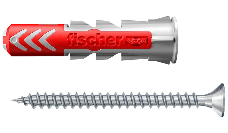 Fischer DuoPower 8 x 40 S, Powerful Universal Plug with Safety Screw, Intelligent 2-Component Technology for fastenings in Concrete, Bricks, Stone, Gypsum plasterboard, etc., 50 Plugs & 50 Screws 8 x 40 mm Countersunk