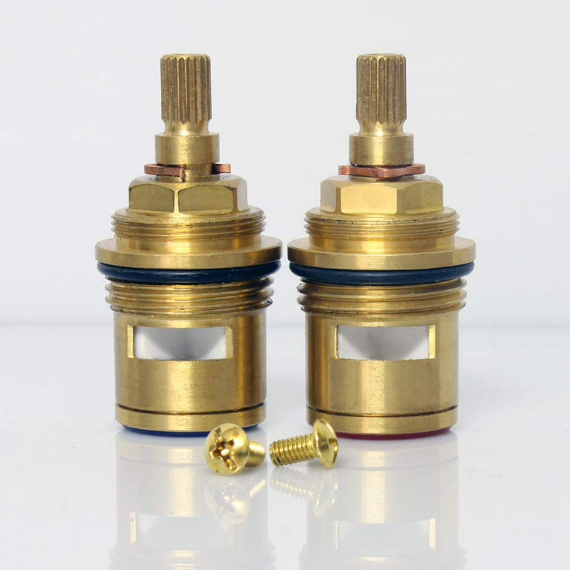 Bathroom Basin 2PCS Pair 3/4'' Ceramic Disc Cartridge Replacement Mixer Hot and Cold Tap Inner Faucet Valve Quarter Turn 57MM 12 MM Spline Length 20 Teeth G3/4'' 57MM Hot&Cold Pair
