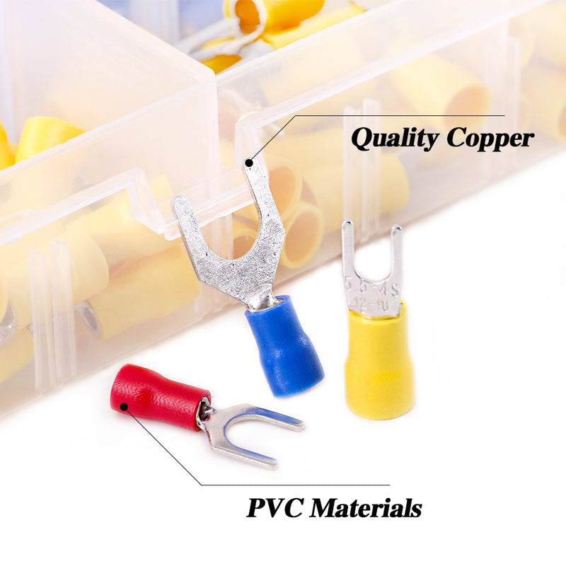 Glarks 240pcs 22-16/16-14/12-10 Gauge Fork Spade Quick Splice Crimp Terminals Connectors Assortment Kit