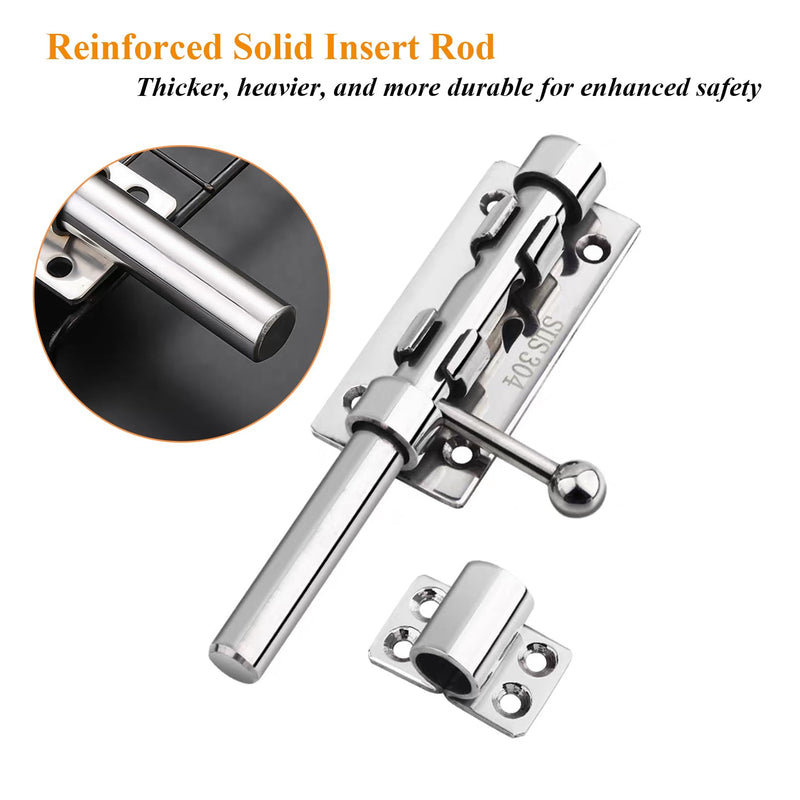 Gate Latch 304 Stainless Steel Slide Bolt Latch Heavy Duty Rustproof Barrel Bolt Latch Thickened Solid Outdoor Gate Lock Door Hardware for Shed Fence Trailer Silver 8in