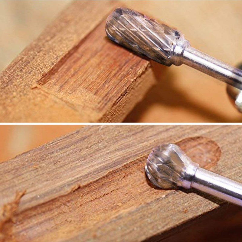 4 Pcs Carbide Rotary Burr Set, 1/4-Inch Long Shank Tungsten Steel Head Burr Bit Set Fits Rotary Tool for Wood/Metal Drilling Carving Engraving