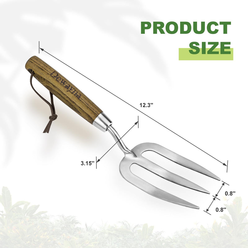 Garden Hand Fork, Hand Weeding Fork with Sharp Tine for Easy Uprooting Large Weeds, Stainless Steel Garden Fork, Comfortable Grip Wood Handle Hand Fork for Fast Weeding, Loosening Soil and Composting 12.3'' Garden Hand Fork