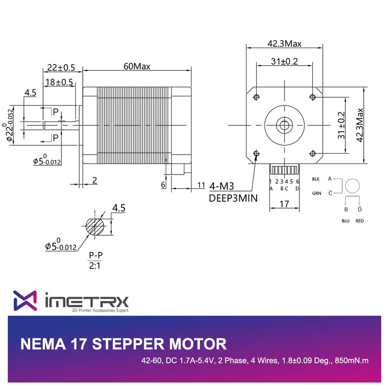 Nema 17 Stepper Motor 42x60mm 2.1A 2 Phase 4 Wires 1.8 Degrees with 1Meter Cable for 3D Printer Motors 42-60