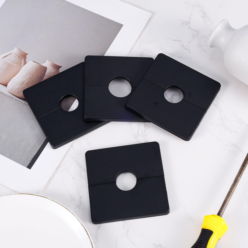 4pcs Square Plumbing Cover Plates, Shower Faucet Cover Plate Square Shower Arm Flange Escutcheon Replacement Cover Plate for Standard 1/2" Pipes Multiple Scene Usage(Black) Black