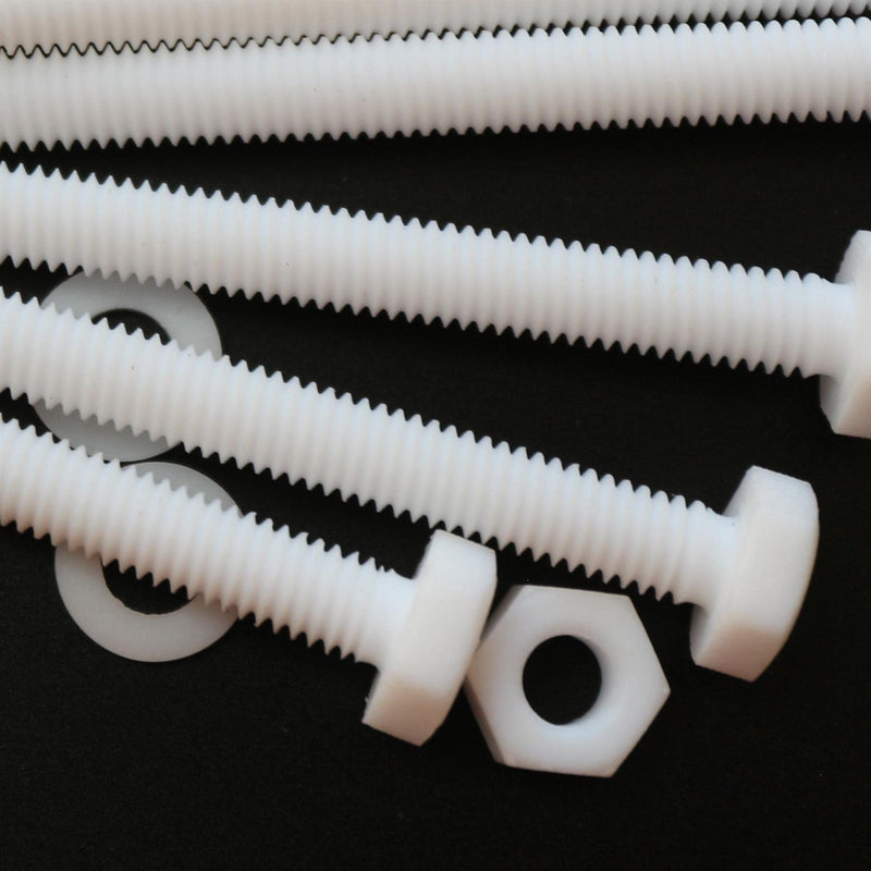 5X Natural PTFE Hex Head Plastic Screws & Bolts M6 x 60 mm, Nuts & Washers
