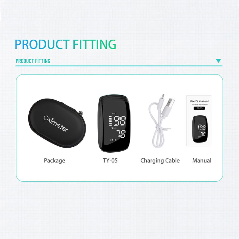 Pulse Oximeter, Blood Oxygen Meter, Fingertip Pulse Oximeter, Rechargeable Pulse Oximeter, Accurate Rapid Blood Oximeter SpO2 Reading Outdoor Sports Wide Use （black）