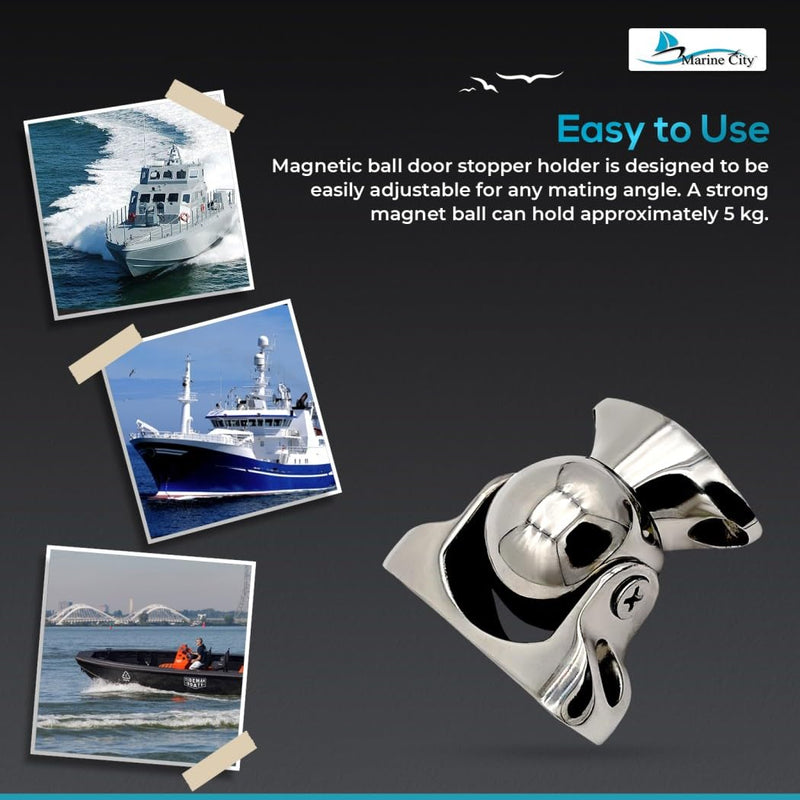 MARINE CITY Magnetic Ball Door Stopper, 316 Stainless Steel Soft Catch Holder for Boats, Marine, and Home – 11lbs (5kg) Strength
