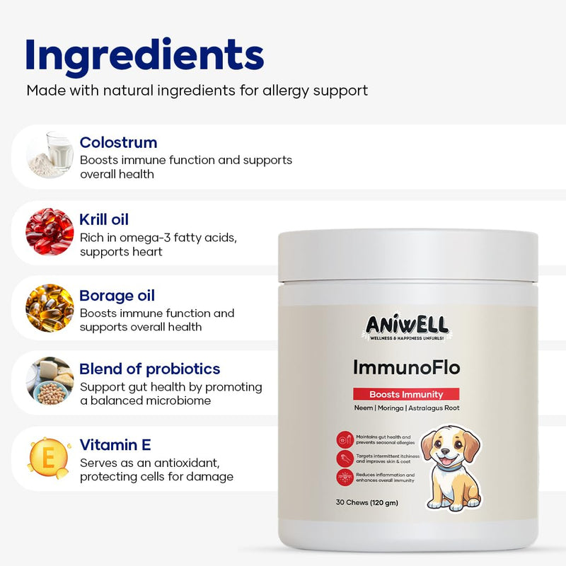 Dog Allergy & Itch Relief Combo | ImmunoFlo Immune Support Chews + Itch Relief Bites with Salmon Flavor | Daily Skin Comfort & Immunity Support