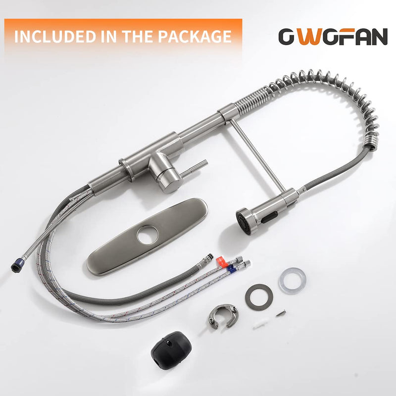 OWOFAN Kitchen Faucet with Pull Down Sprayer Brushed Nickel Stainless Steel 1 Handle Pull Out Spring Sink Faucets 1 Hole Or 3 Hole Dual Function for Farmhouse Camper Laundry Utility Rv Wet Bar Classic A-Brushed Nickel