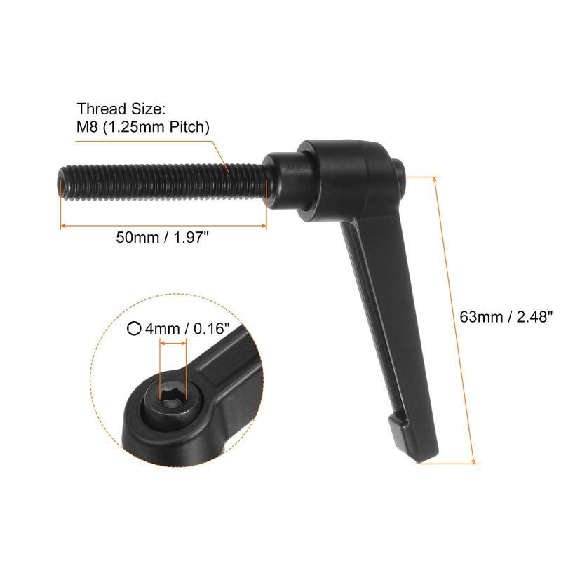 HARFINGTON 6pcs Adjustable Clamping Lever Handles M8 x 50mm Male Thread Bolt Knobs Rotating Screw Locking Quick Release Ratchet Push Button Handle, Black