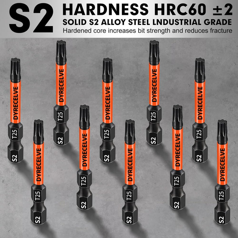 10-Pack T25 Torx Bits for Impact Driver- Torx Bit Set 2'' Long, Profession Star Bits Set, Magnetic T-25 Torx Bit, S2 Alloy Steel Torque Bits, T Bit Set 1/4'' Hex-Shank, Star Drill Bit Set, T25 Bit 10pcs T-25 Torx Bit