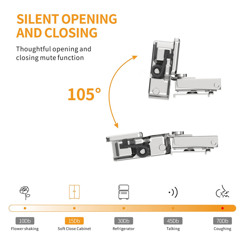 10 Pack 1/4" Small Overlay 4D Concealed Hinges for Face Frame Door, Soft Close On/Off Switch, Self Closing, 105° Open Angle Concealed Stainless Steel Hinges for Framed Cabinet, Satin Nickel 1/4" Overlay 10 Pack