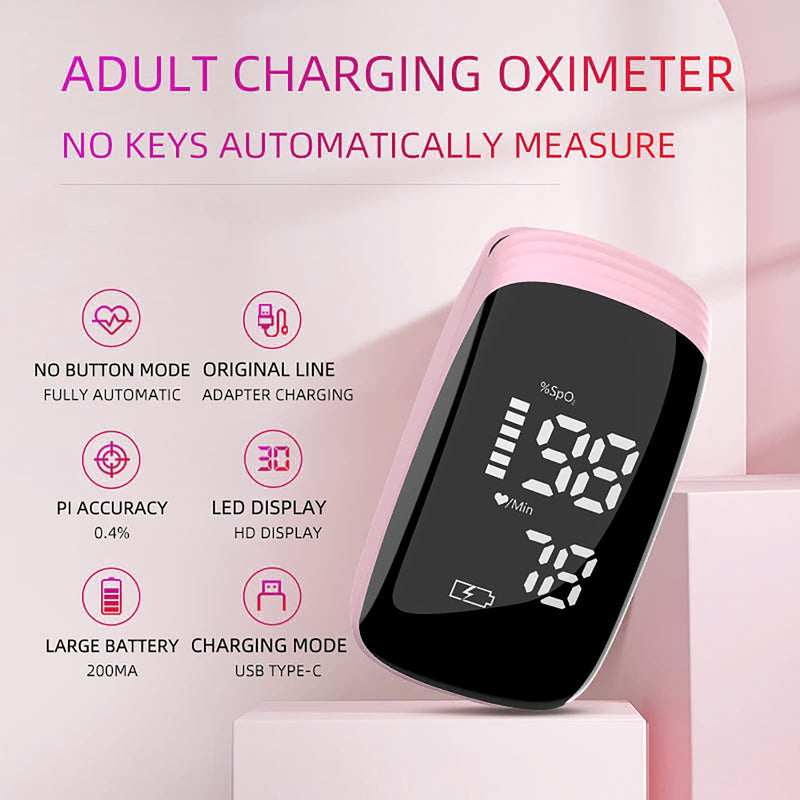 Rechargeable Pulse Oximeter with Accurate Fast Oximetry SpO2 Reading for Outdoor Sports & Home Use (Pink)