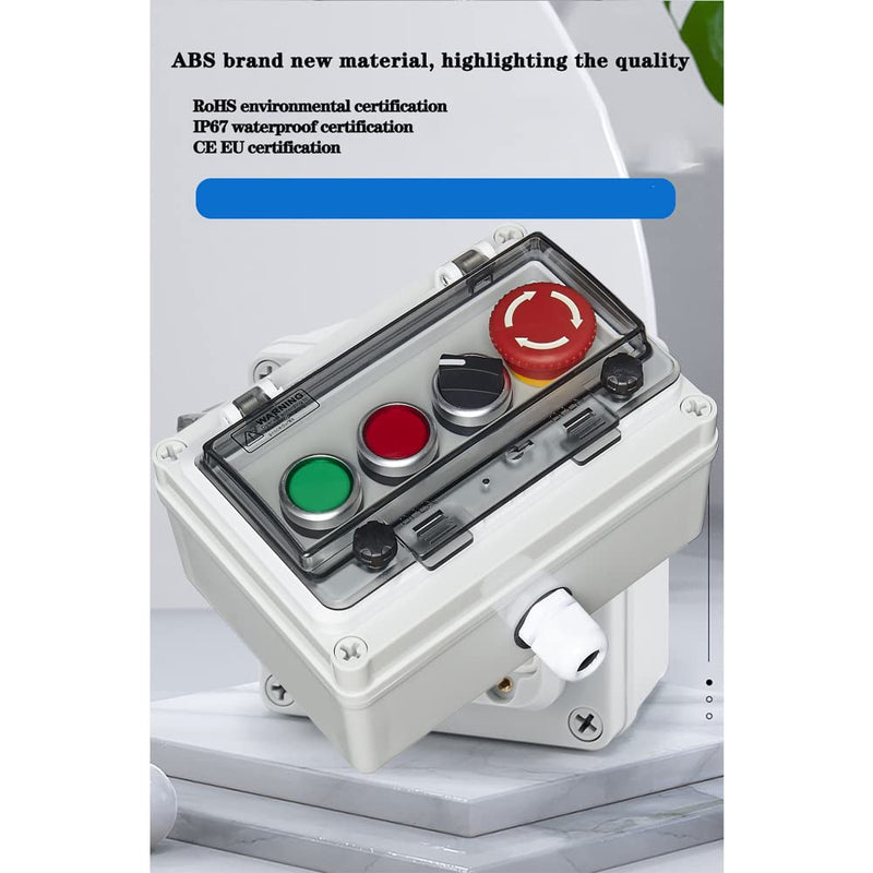 Push Button Box Ip67 with Emergency Stop Button Red Green Momentary Push Button Button Selector Rotary Switch with Protective Cover Anti-Misoperation Switch Single-row four-hole button box