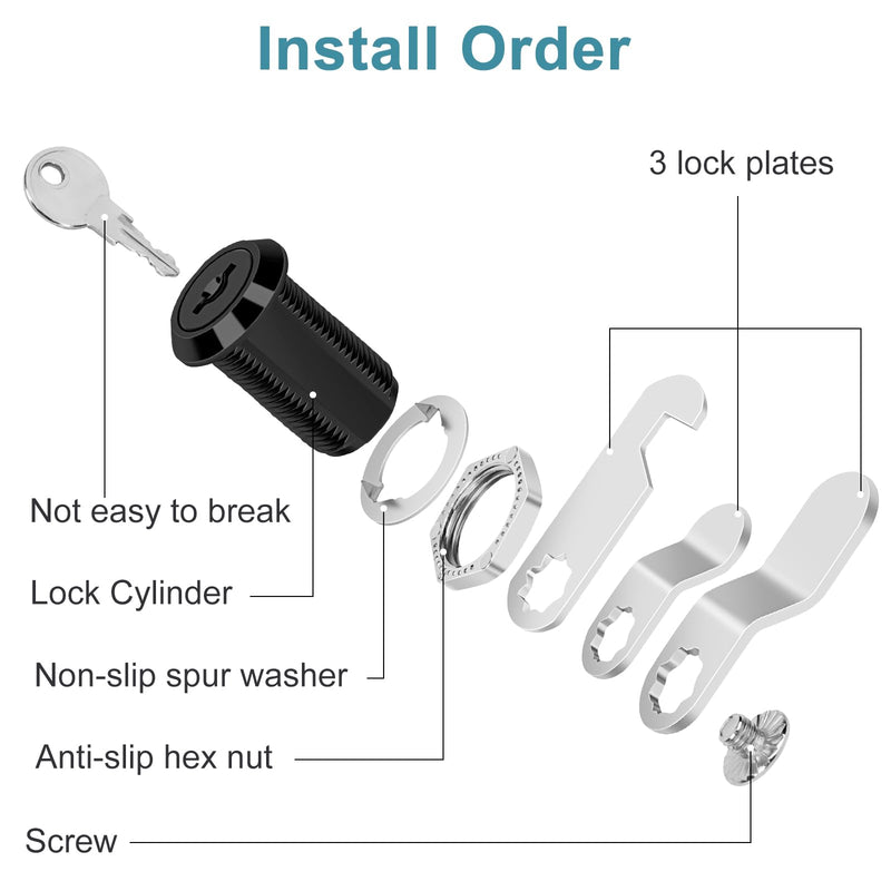1-1/8" Cabinet Cam Lock with Keys 5PCS Black Cabinet Locks Keyed Alike Secure Files Drawers RV Storage Locks Replacement Set, Black Finish (1-1/8 Inch 5Pcs) Black 1-1/8 Inch 5Pcs