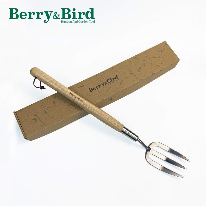 Berry&Bird Gardening Hand Fork, 22.6 Inches Long Handled Stainless Steel Weed Fork, Traditional Garden Hand Fork Tool with Ergonomic Ash Wood Handle for Weeding, Digging, Planting and Cultivating - NewNest Australia