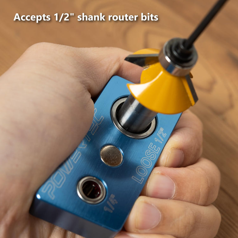 POWERTEC Router Bit Vise Magnetic, Router Bit Holder, 1/4" & 1/2" Shank with One-Way Bearing, Router Bit Vice Storage, Multi Functional, Cleaning & Sharpening, Portable Durable Lightweight - 71974