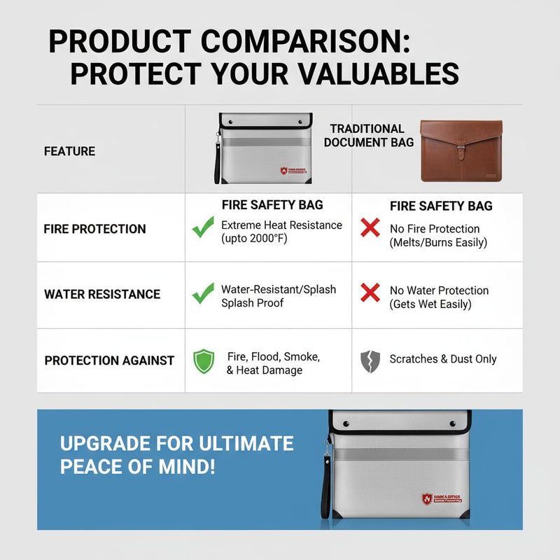 Fireproof Document Bag with Waterproof Zipper,6200°F Insulated Fire Water Proof Money Pouch,Fireproof Envelopes for Cash,Fire Proof Bag for Important Documents, Valuables(14.2"x11.4",)