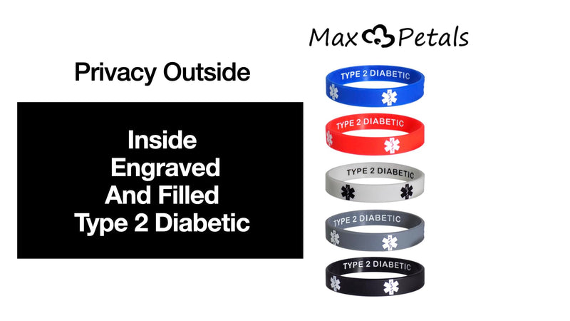 Type 2 Diabetic Discreet Medical Alert ID Silicone Bracelets Wristbands 5 Pack