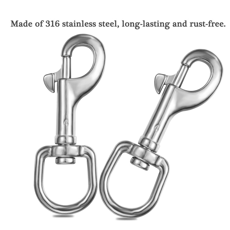 Heavy-Duty Swivel Eye Bolt Snap Hooks 3.58 Inch, Bolt Snaps of Metal, 316 Stainless Steel Single Ended Clips(4 Pcs)