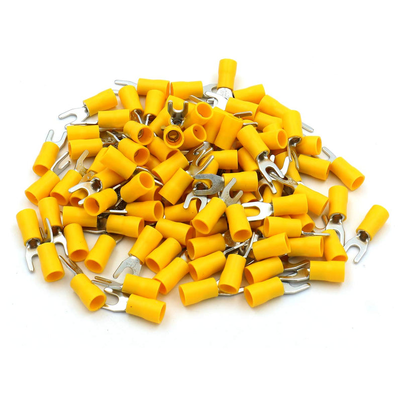 Baomain Insulated Fork Spade Wire Connector Electrical Crimp Terminal SV5.5-4 12-10 AWG (4-6 mmq) USA Screw #8 (100PCS) 100