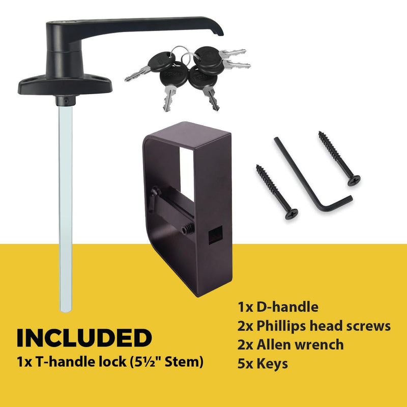 Shed Door L-Handle Lock Kit Shed Door Latch with 5-1/2" Stem,Shed Door Lock Matching Set Includes 5 Keys for Sheds Doors, Playhouses, Chicken Coops,Camper, RV, Garage Door(Black) 5.5inch L Black