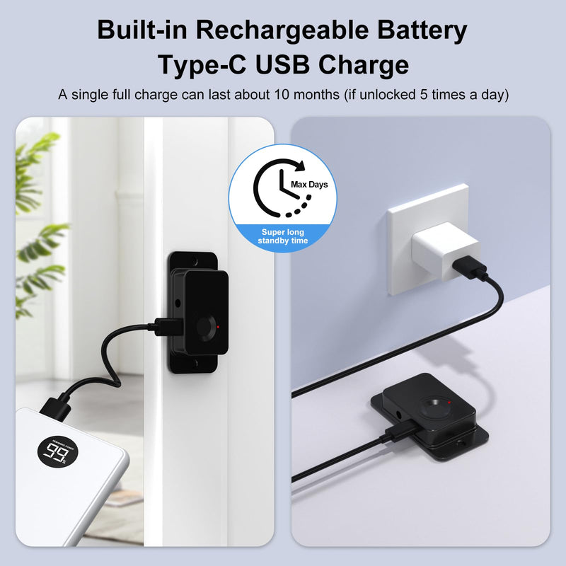Fingerprint Fridge Lock - Child & Pet Proof Security for Drawers, Cabinets, Ovens, Toilet | Smart Biometric& USB Key | Easy Install | Quick Unlock (Black, 1 Pcs) Black