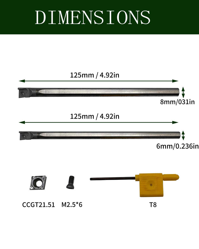 C06K-SCLCR06 Boring Bar Tungsten | 2pcs C06K/C08K-SCLCR06 holders +10pcs CCGT060204-AK inserts carbide for aluminum copper plastic boring outer. 2PCS Tungsten steel tool holders+10PCS CCGT21.51