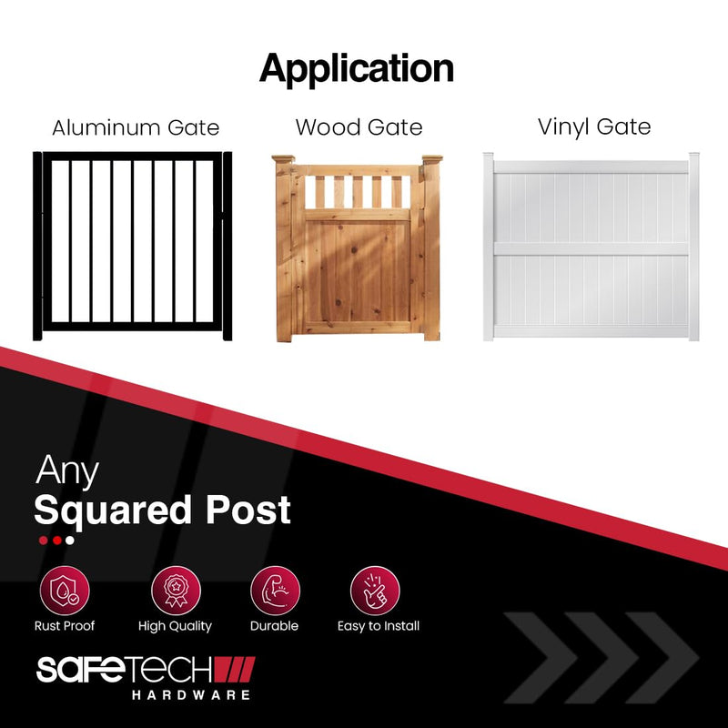 Safetech Hardware SHDL-150 Polymer Pull Gate Handle | Side Fixing Legs, Easy Alignment & Added Strength | Left & Right Reversible | Aluminum, Vinyl/PVC, & Wood | Any Square Post Gates - Black