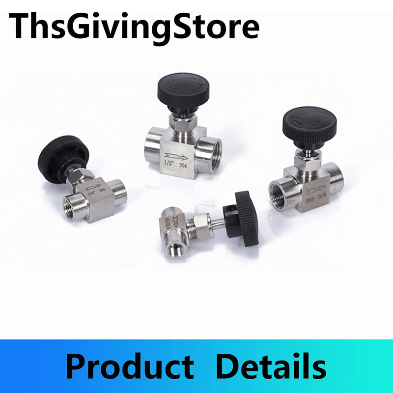 1/8 1/4 3/8 1/2 Inch NPT Valves 304 Stainless Steel NPT Female Needle for Valve Flow Control Water Gas Oil (NPT 3/8) NPT 3/8