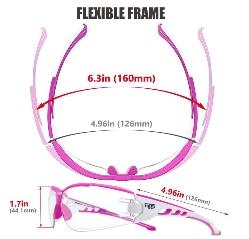 Super Flexible Lightweight Anti Fog Wrap-Around U6 Clear Shooting Safety Glasses with ANSI Z87.1 Scratch Resist E9532c Pink-1 Piece