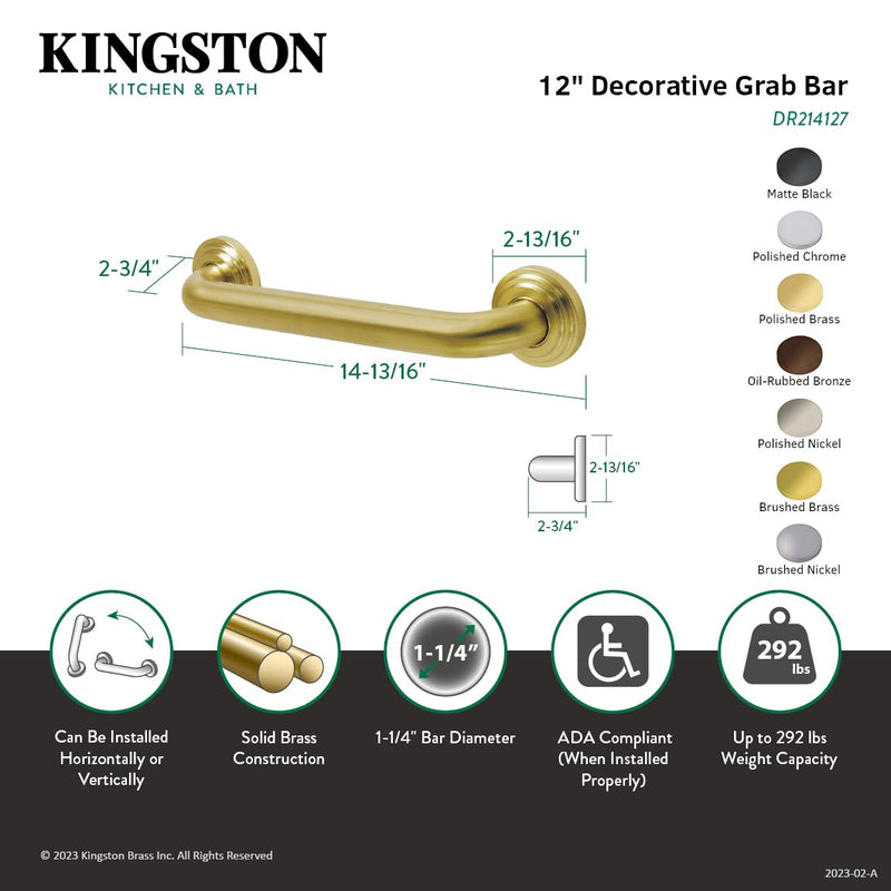Kingston Brass DR214122 Designer Trimscape Milano 3-Layer Flange 12-Inch Grab Bar with 1.25-Inch Outer Diameter, Polished Brass