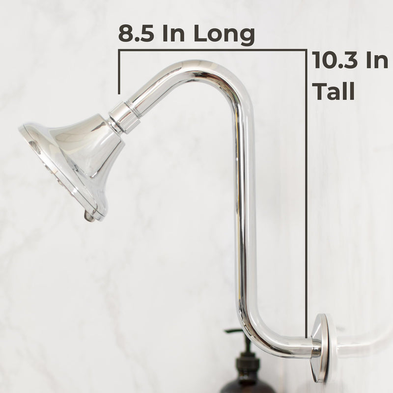 Shower Head Extension Arm with Flange,10.5 Inch High-Rise Curved S Shaped Design, Stainless Steel, Standard 1/2" Connection, Chrome Finish