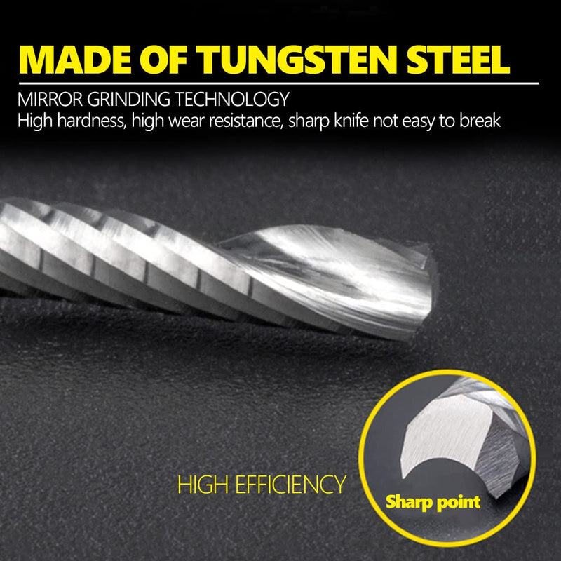 10pcs 1/8" Shank Single Flute End Mill Bits Tungsten Carbide CNC PVC MDF Cutting Tool 3.175mm (1/8") Diameter 22mm Cutting Length