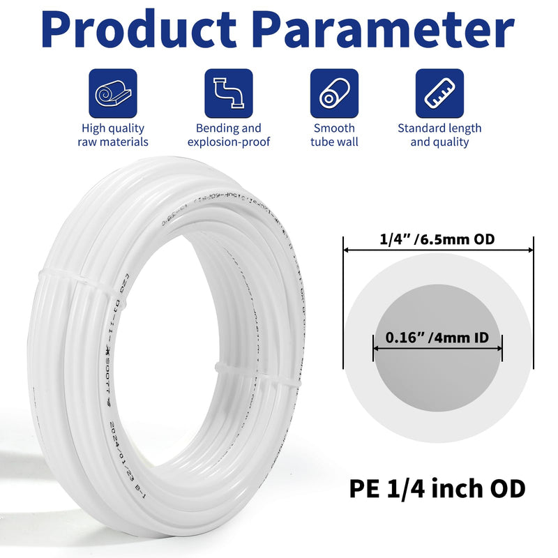 Professional 1/4" OD Tubing Water Line Kit for Refrigerator Ice Makers, 32.8 ft Ice Maker Water Line Kit for RO Water Systems with Fittings(White) 32.8ft White