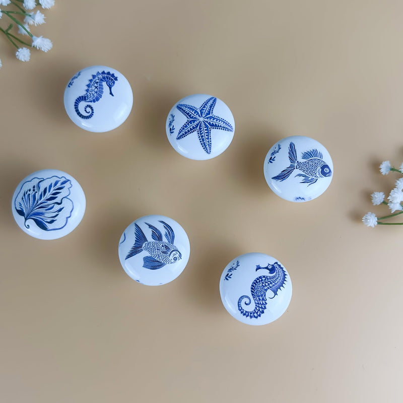 6PCS1.49Inch Coastal Beach Cabinet Themed Nautical Kids Ceramic Drawer Knobs and Handles Pulls Nursery Dresser Knobs