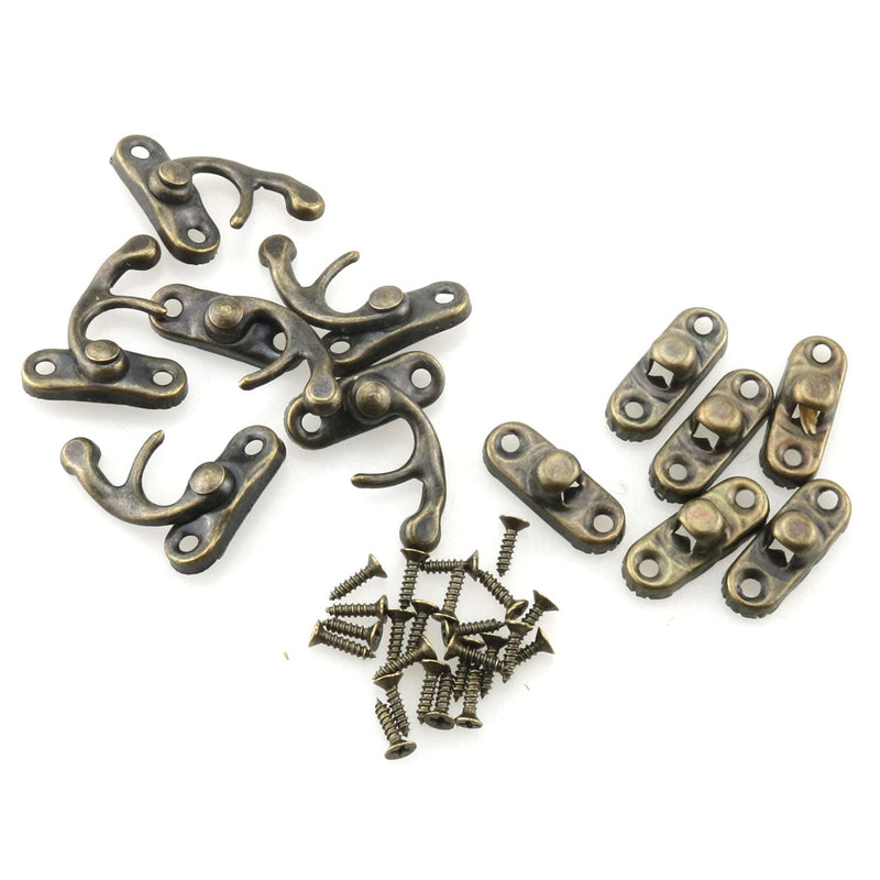 6Set Mini Swing Arm Clasp Latch Vintage Style Left Right Toggle Hasp Hook Metal Catch Curved Buckle with 24 Screws for Suitcase Jewelry Box 27x23mm Bronze