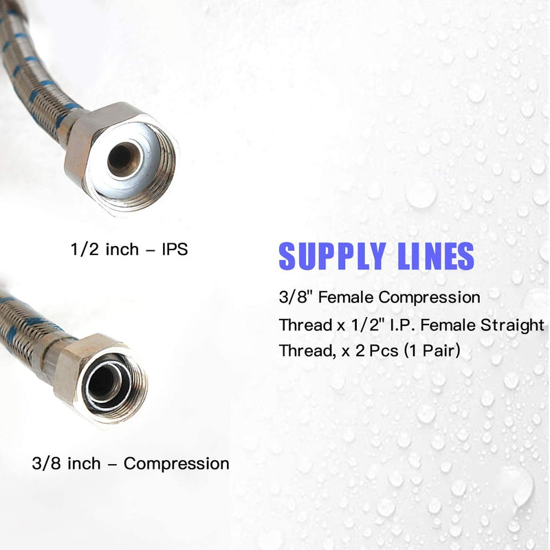 Homevacious 32-Inch Length Faucet Connector, Braided Stainless Steel - 3/8" Female Compression Thread x 1/2" I.P. Female Straight Thread, x 2 Pcs (1 Pair) 32 Inch