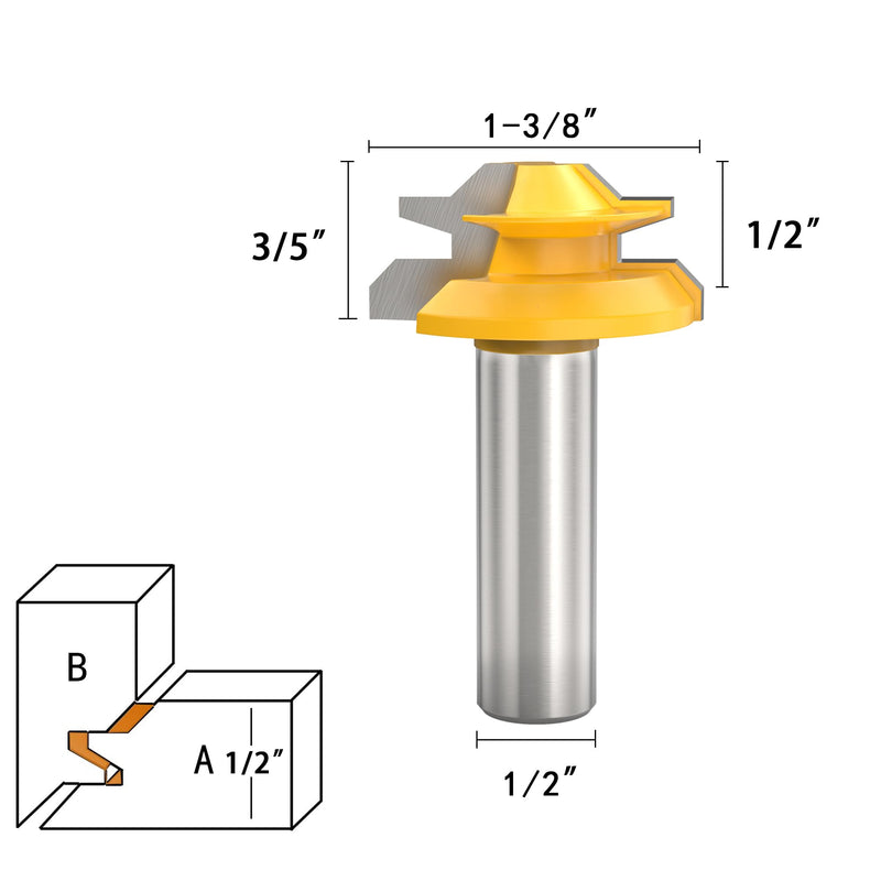 1/2" Shank 45 Degree Lock Miter Router Bits Joint Router Bit 1/2" 3/4" 1" Cutting Height Woodworking Tools Router Bit Set- 3PCS